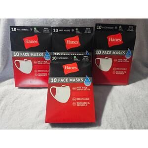 (4 Boxes) New Hanes Face Masks Cloth White Washable & Reusable One Size Soft